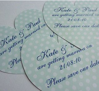 personalised heart shaped save the date card by little cherub design