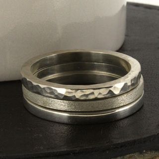 organic stacking rings set by silver leaves