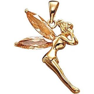 So Chic Jewels   18K Gold Plated Orange Cubic Zirconia Fairy Firefly Elf Pendant Jewelry