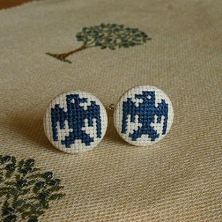 cross stitch eagle cufflinks by handstitched with love