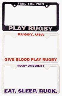 GIVE BLOOD PLAY RUGBY SLOGAN LICENSE PLATE FRAME Sports & Outdoors