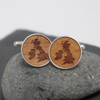 wooden british isles cufflinks by maria allen boutique