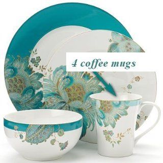 222 Fifth Eliza Teal Paisley Coffee Mugs, Set of 4 Salad Plates Kitchen & Dining