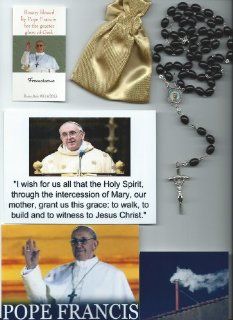 Mother Teresa/Theresa Relic Rosary Blessed by Pope Francis at 1st Mass Given by Him at Vatican's Sistine Chapel also Includes Photographs of Mass & of the Conclave the Day Before 21" L with Black Wooden Beads and Papal Crucifix Free Holy Card