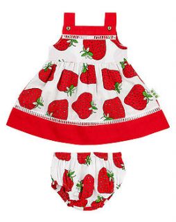 strawberry print sundress and matching pants by busy peas