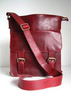 leather cross body messenger bag, vintage red by the leather store