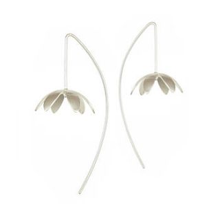 silver fritillaria flower long wire earrings by gabriella casemore jewellery