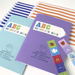 set of eight party abc colouring books by mrs booth