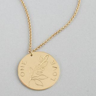 gold 'one love' necklace by lindsay pearson