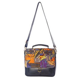 leather satchel with mixed print design by mefie