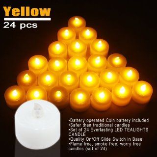 ZITRADES 24 Pack Amber Yellow Everlasting LED Tealights Flameless Candle With Soft Flicker For Wedding Christmas Thankgiving Party BY ZITRADES   Tea Lights