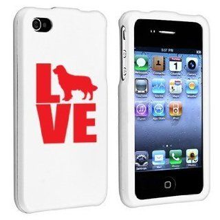 Apple iPhone 4 4S White Rubber Hard Case Snap on 2 piece Red Love Golden Retriever Cell Phones & Accessories