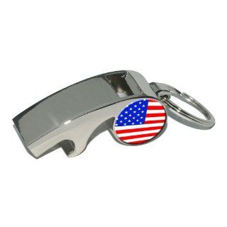 USA Flag   America   Plated Metal Whistle Bottle Opener Keychain Key Ring Automotive