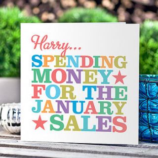 personalised 'spending money' card by rosie robins