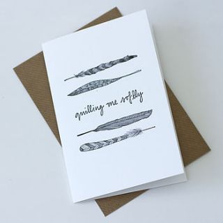feather illustration letterpress card by prickle press