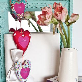 hanging hearts personalised decoration by 2 green monkeys