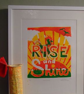 'rise and shine' limited edition linoprint by something wonderful design