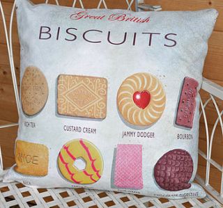 'great british biscuits' art cushion by gerties