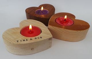 personalised wooden heart tea light holder by furniture magpies