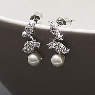crystal leaf pearl earrings by queens & bowl