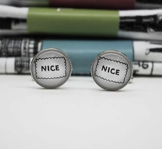 illustrated 'nice' biscuit cufflinks by martha mitchell design