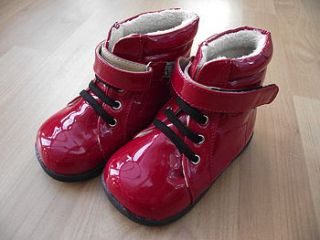 girl's red patent leather boots by my little boots