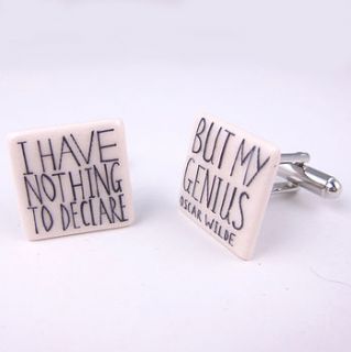 'i have nothing to declare' cufflinks by allison wiffen ceramics