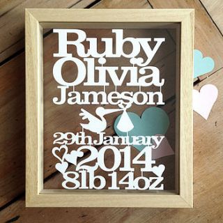 personalised new baby paper cut by papercuts by cefuk