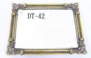 Welforth Fine Pewter Anti Brass Framed Design Vanity Tray with Crystals   Mirror Vanity Tray