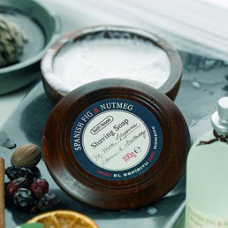 spanish fig shaving soap in a bowl by bath house