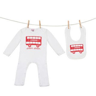 london bus rompersuit and bib gift set by scamp
