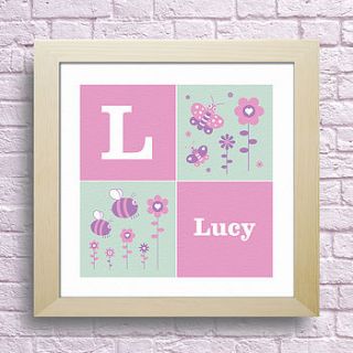 personalised bees and butterflies kids art by wallspice