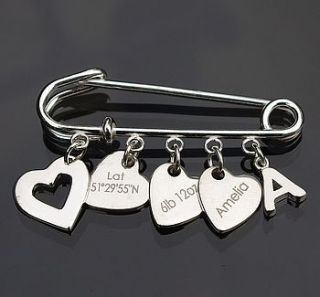 personalised engraved new baby charm pin by capture & keep