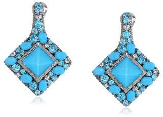 Judith Ripka "Downtown" Kite Shape Blue Drop Earrings Jewelry