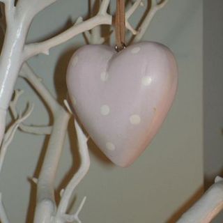 pale lilac spotted wooden heart by cambric and cream ltd