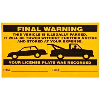Brady 103662 Adhesive PaLabels per Flourescent Warning Labels , Black On Orange,  4.5" Height x 8" Width,  Legend "This Vehicle Is Illegally Parked It Will Be Towed Without Further Notice And Stored At Your Expense. Your License Plate Was Re
