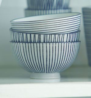 set of three striped bowls by home address