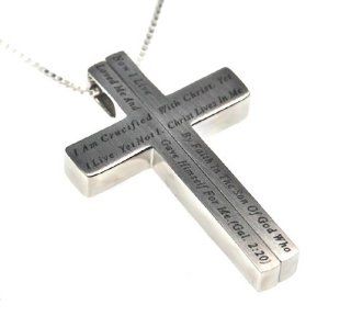 Christian Womens Stainless Steel Abstinence "I Am Crucified with Christ. Yet I Live. Yet Not I. Christ Lives in Me. Now I Live By Faith in the Son of God Who Loved Me and Gave His Life for Me. Galatians 220" 2 Piece Iron Cross Chastity Necklace 