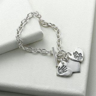 classic toggle charm bracelet with hand/footprint charm by touch on silver