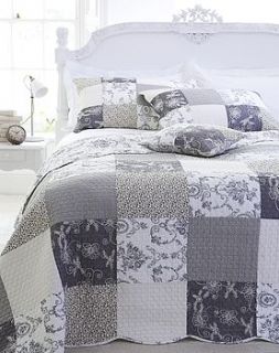 toile and floral patchwork bedspread by the comfi cottage
