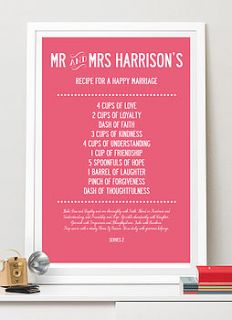 personalised marriage recipe print by i love design