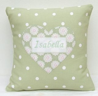 personalised cushion with daisy print heart by angelcake designs
