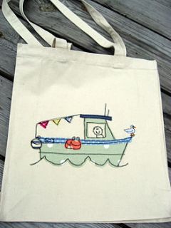 seaside boat canvas shopper bag by delly doodles