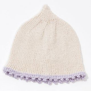 hand knitted cotton/cashmere picot edge hat by sue hill