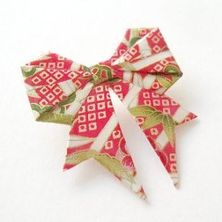 lucky red paper origami bow brooch by matin lapin