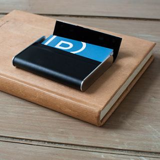 black leather modern business card case by simply special gifts