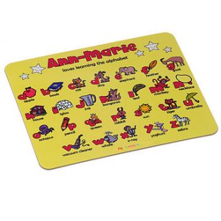 personalised 'learn alphabet' placemat by meenymineymo