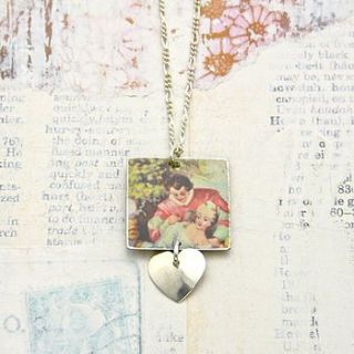 vintage tin square with heart drop necklace by kate hamilton hunter studio