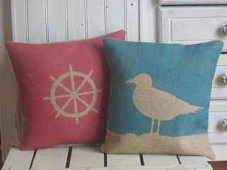 ' coastal seagull ' cushion by rustic country crafts