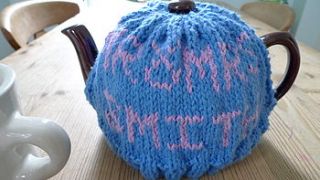 personalised hand knitted tea cosy by green rabbit